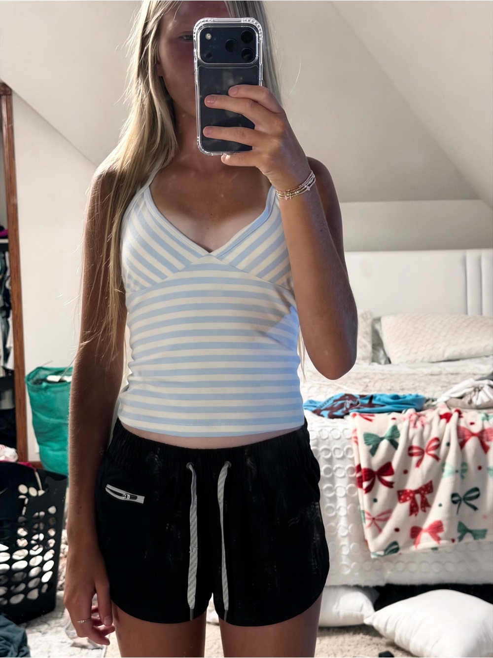 wild fable Light Blue and White Striped V-Neck Camisole